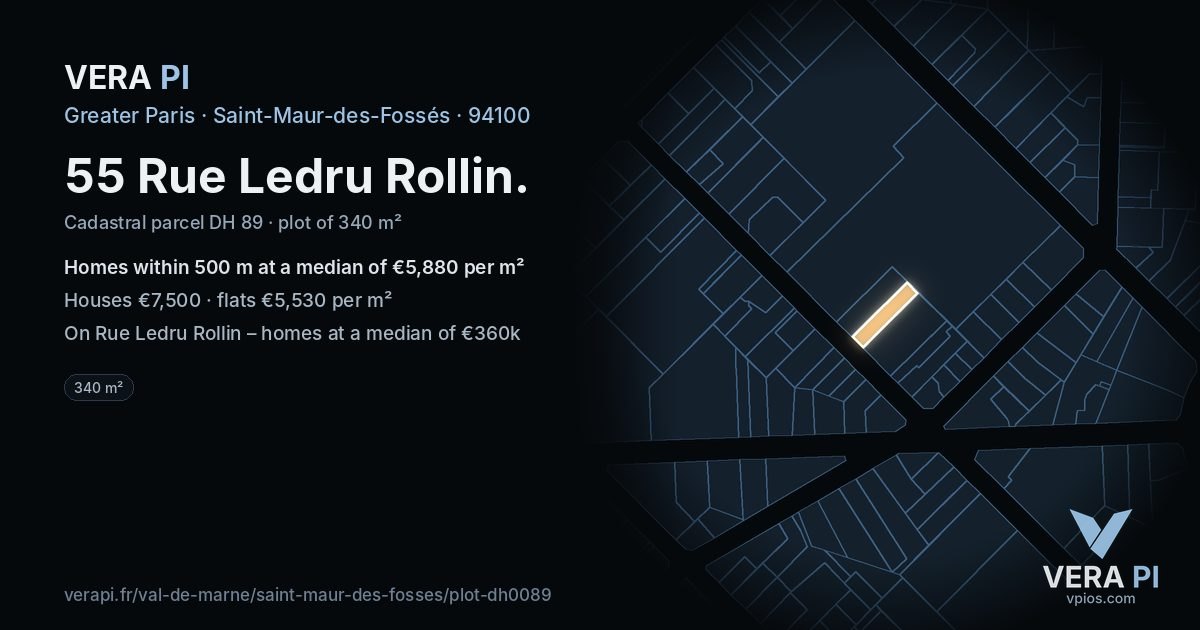 55 Rue Ledru Rollin, Saint-Maur-des-Fossés at night – the plot lit, the parcels around coloured by the prices near them