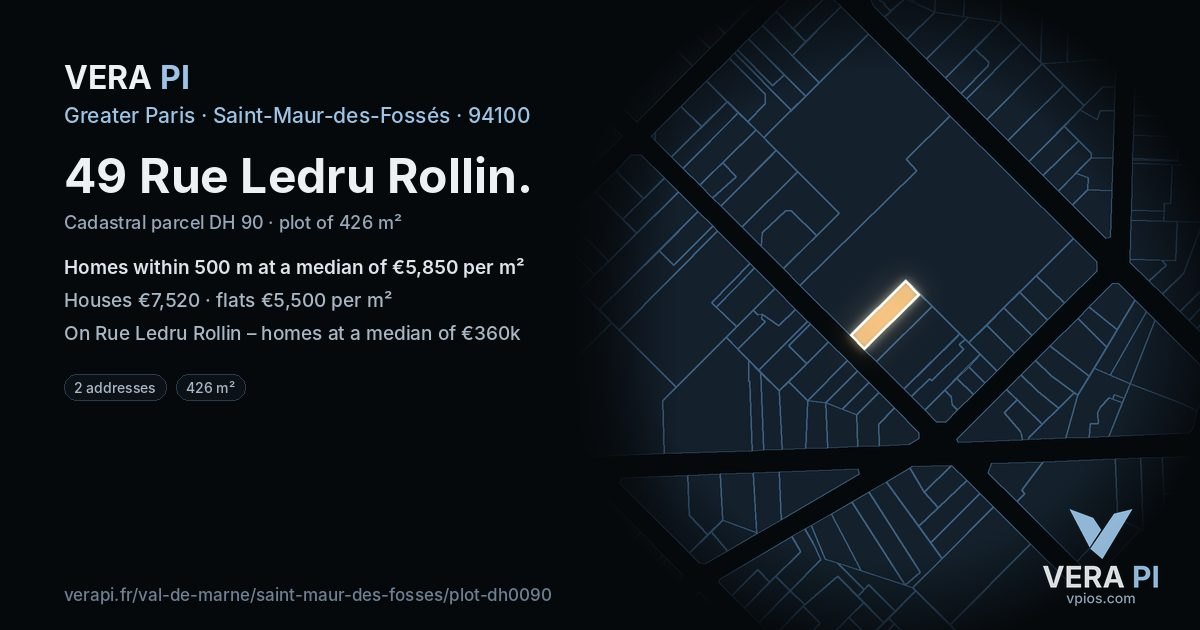 49 Rue Ledru Rollin, Saint-Maur-des-Fossés at night – the plot lit, the parcels around coloured by the prices near them