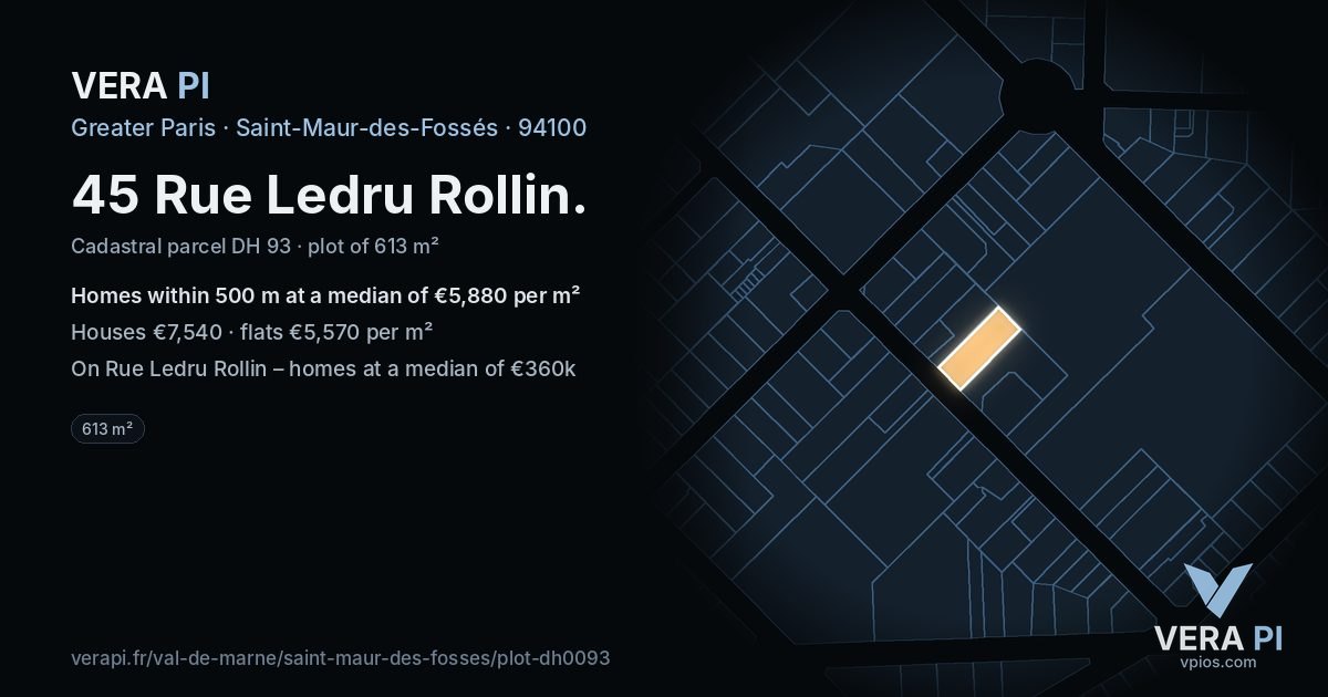 45 Rue Ledru Rollin, Saint-Maur-des-Fossés at night – the plot lit, the parcels around coloured by the prices near them