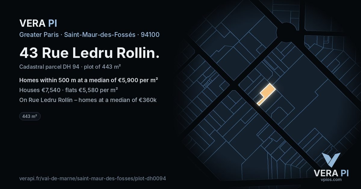 43 Rue Ledru Rollin, Saint-Maur-des-Fossés at night – the plot lit, the parcels around coloured by the prices near them