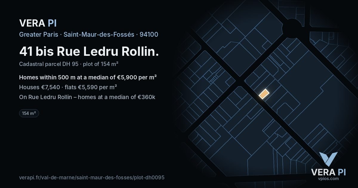 41 bis Rue Ledru Rollin, Saint-Maur-des-Fossés at night – the plot lit, the parcels around coloured by the prices near them