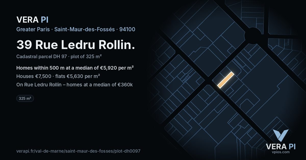 39 Rue Ledru Rollin, Saint-Maur-des-Fossés at night – the plot lit, the parcels around coloured by the prices near them
