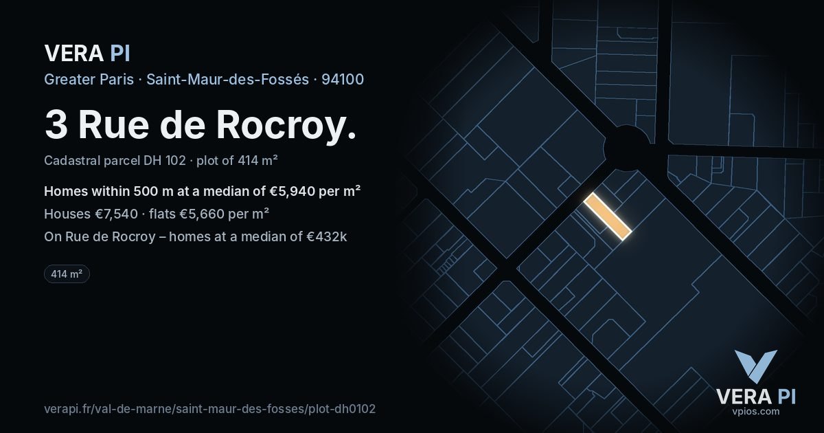 3 Rue de Rocroy, Saint-Maur-des-Fossés at night – the plot lit, the parcels around coloured by the prices near them