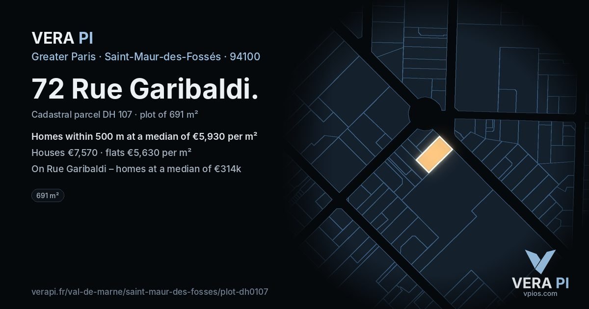 72 Rue Garibaldi, Saint-Maur-des-Fossés at night – the plot lit, the parcels around coloured by the prices near them