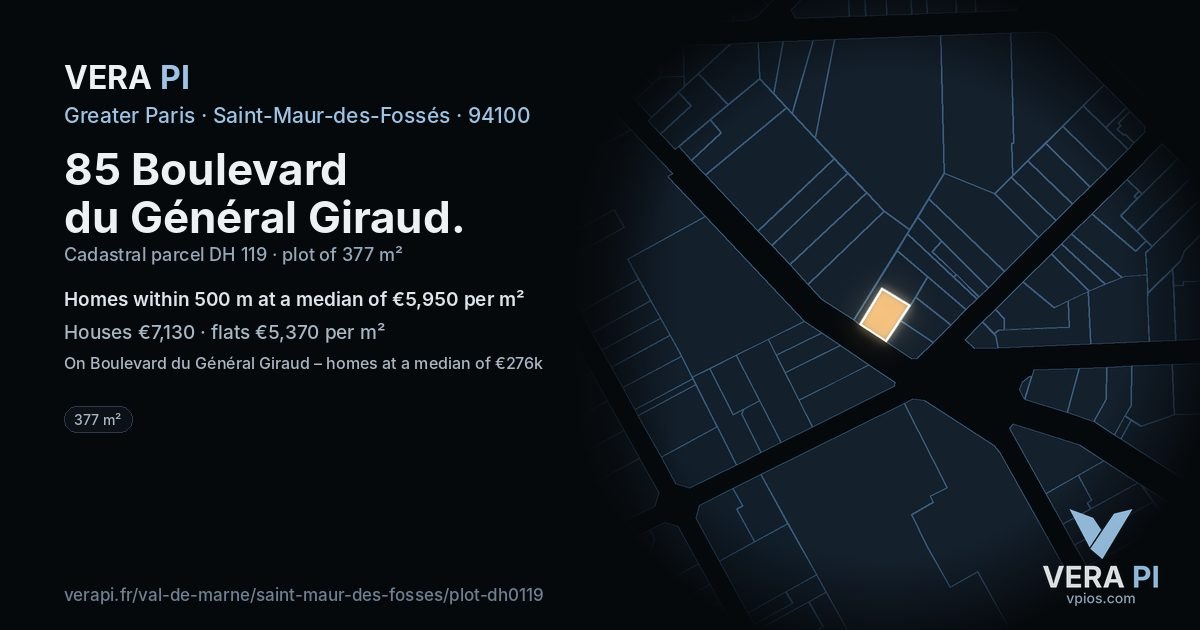 85 Boulevard du Général Giraud, Saint-Maur-des-Fossés at night – the plot lit, the parcels around coloured by the prices near them