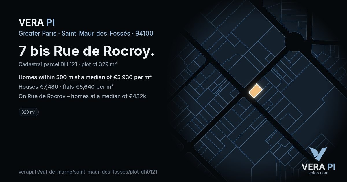 7 bis Rue de Rocroy, Saint-Maur-des-Fossés at night – the plot lit, the parcels around coloured by the prices near them