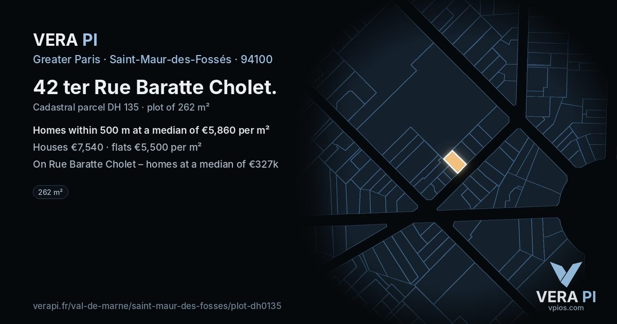 42 ter Rue Baratte Cholet, Saint-Maur-des-Fossés at night – the plot lit, the parcels around coloured by the prices near them