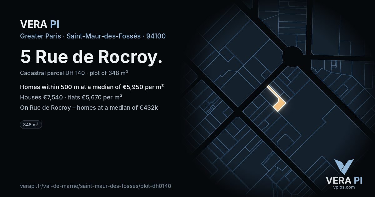 5 Rue de Rocroy, Saint-Maur-des-Fossés at night – the plot lit, the parcels around coloured by the prices near them