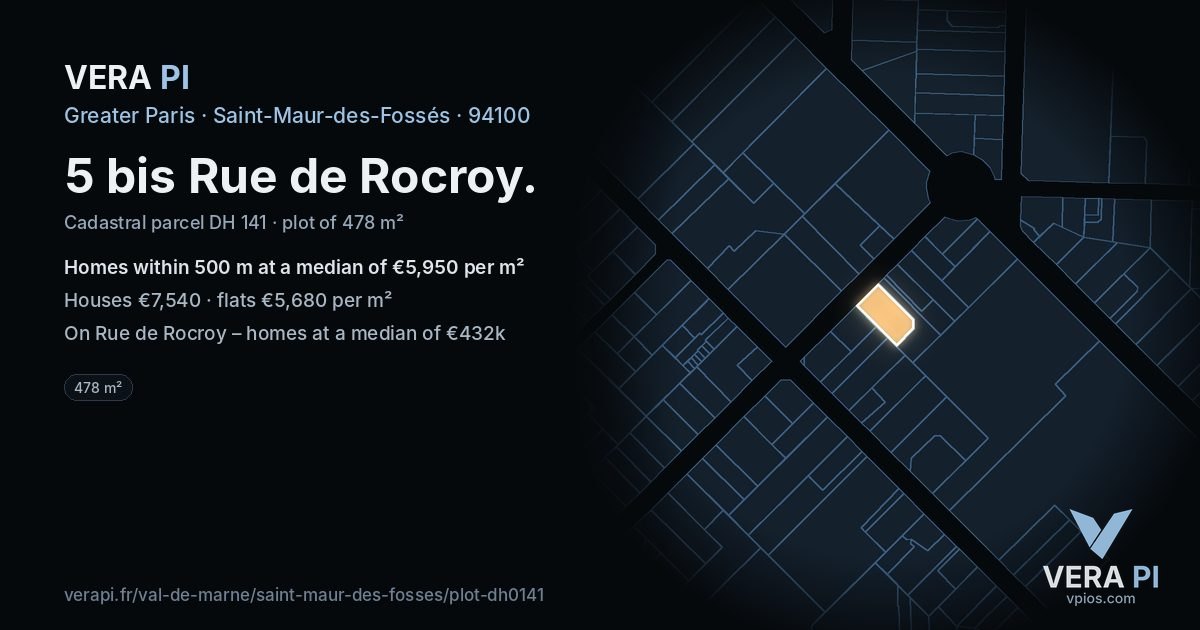 5 bis Rue de Rocroy, Saint-Maur-des-Fossés at night – the plot lit, the parcels around coloured by the prices near them