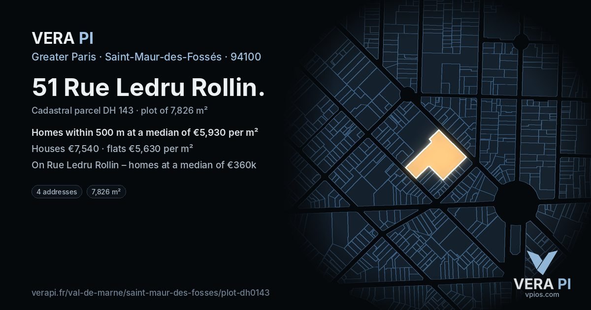 51 Rue Ledru Rollin, Saint-Maur-des-Fossés at night – the plot lit, the parcels around coloured by the prices near them