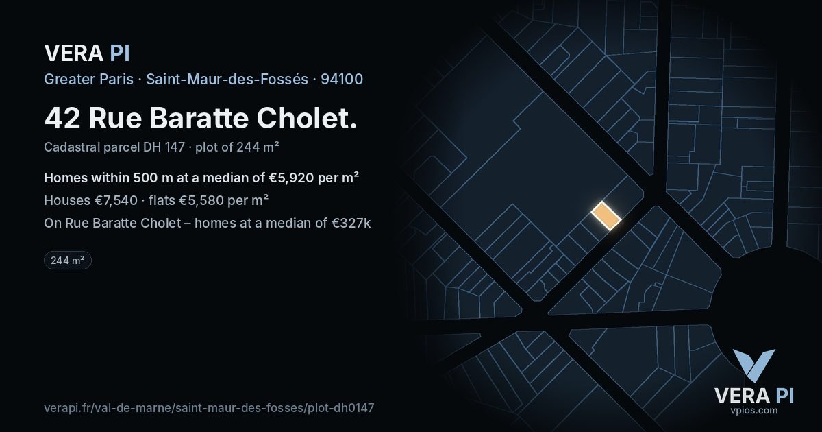 42 Rue Baratte Cholet, Saint-Maur-des-Fossés at night – the plot lit, the parcels around coloured by the prices near them