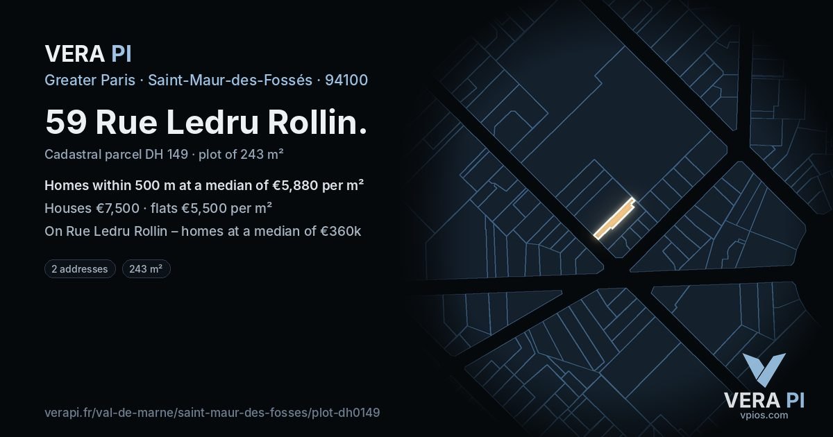 59 Rue Ledru Rollin, Saint-Maur-des-Fossés at night – the plot lit, the parcels around coloured by the prices near them