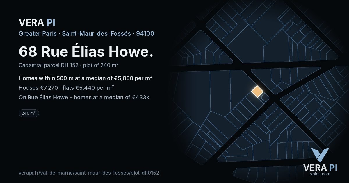 68 Rue Élias Howe, Saint-Maur-des-Fossés at night – the plot lit, the parcels around coloured by the prices near them