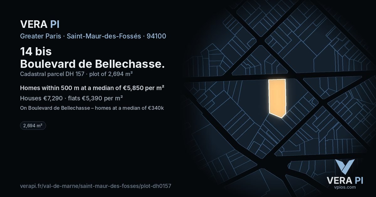14 bis Boulevard de Bellechasse, Saint-Maur-des-Fossés at night – the plot lit, the parcels around coloured by the prices near them