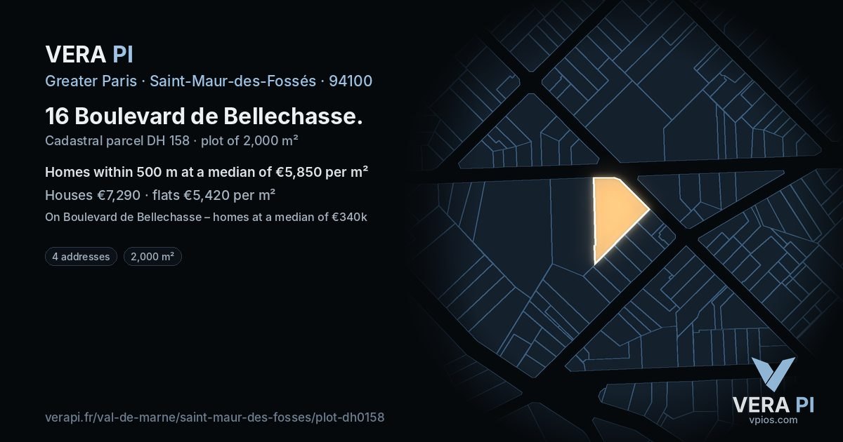 16 Boulevard de Bellechasse, Saint-Maur-des-Fossés at night – the plot lit, the parcels around coloured by the prices near them