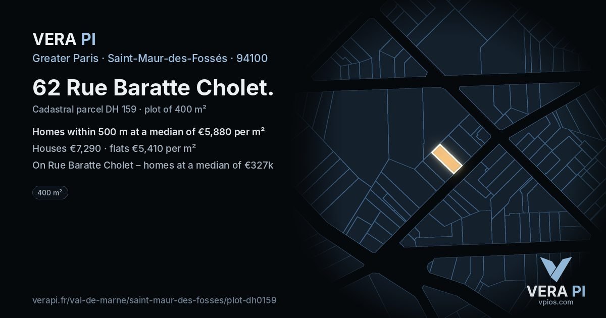 62 Rue Baratte Cholet, Saint-Maur-des-Fossés at night – the plot lit, the parcels around coloured by the prices near them