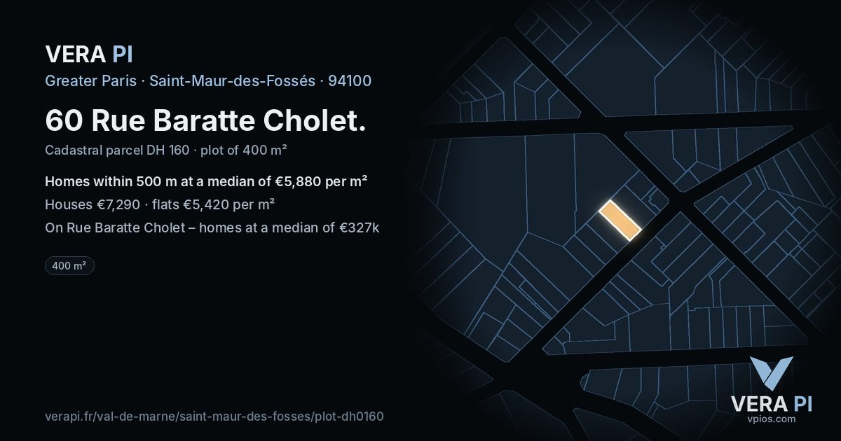 60 Rue Baratte Cholet, Saint-Maur-des-Fossés at night – the plot lit, the parcels around coloured by the prices near them