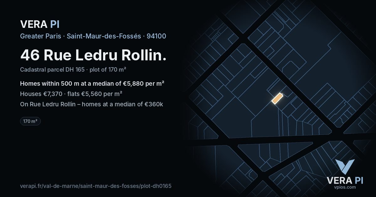 46 Rue Ledru Rollin, Saint-Maur-des-Fossés at night – the plot lit, the parcels around coloured by the prices near them
