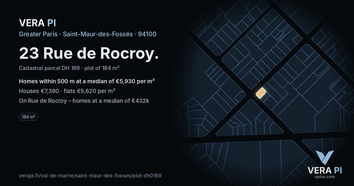 23 Rue de Rocroy, Saint-Maur-des-Fossés at night – the plot lit, the parcels around coloured by the prices near them