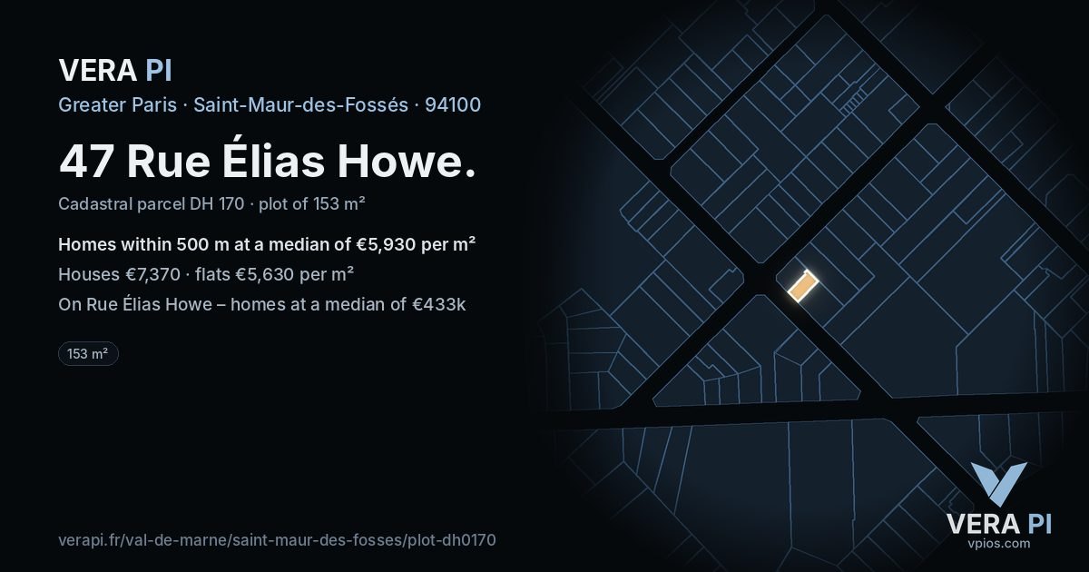 47 Rue Élias Howe, Saint-Maur-des-Fossés at night – the plot lit, the parcels around coloured by the prices near them