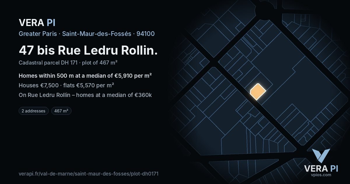 47 bis Rue Ledru Rollin, Saint-Maur-des-Fossés at night – the plot lit, the parcels around coloured by the prices near them