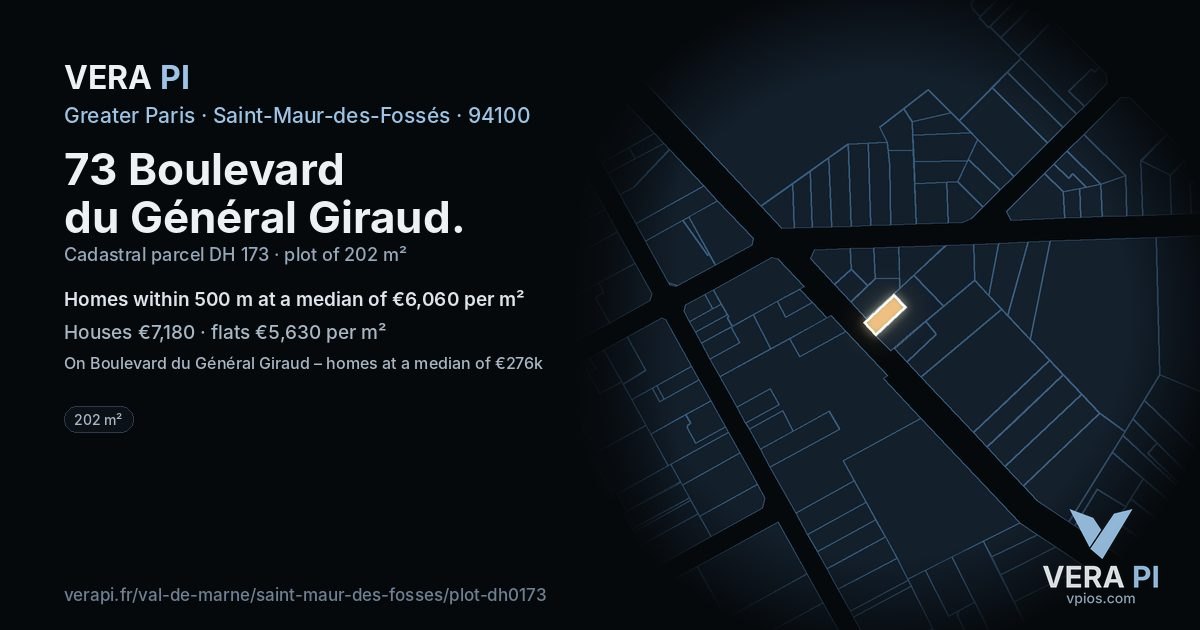 73 Boulevard du Général Giraud, Saint-Maur-des-Fossés at night – the plot lit, the parcels around coloured by the prices near them