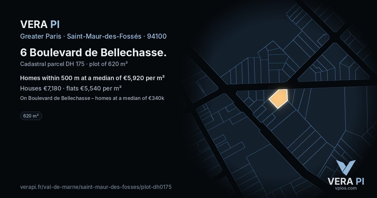 6 Boulevard de Bellechasse, Saint-Maur-des-Fossés at night – the plot lit, the parcels around coloured by the prices near them