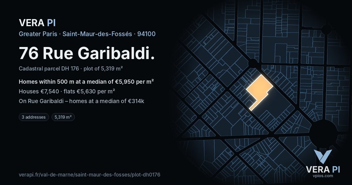 76 Rue Garibaldi, Saint-Maur-des-Fossés at night – the plot lit, the parcels around coloured by the prices near them