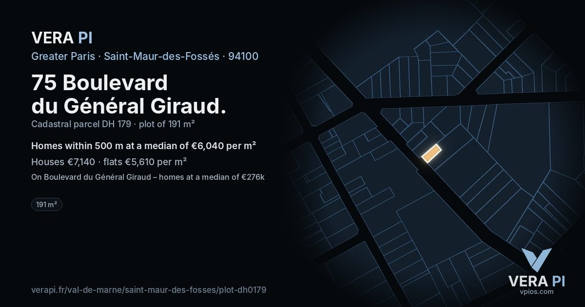 75 Boulevard du Général Giraud, Saint-Maur-des-Fossés at night – the plot lit, the parcels around coloured by the prices near them