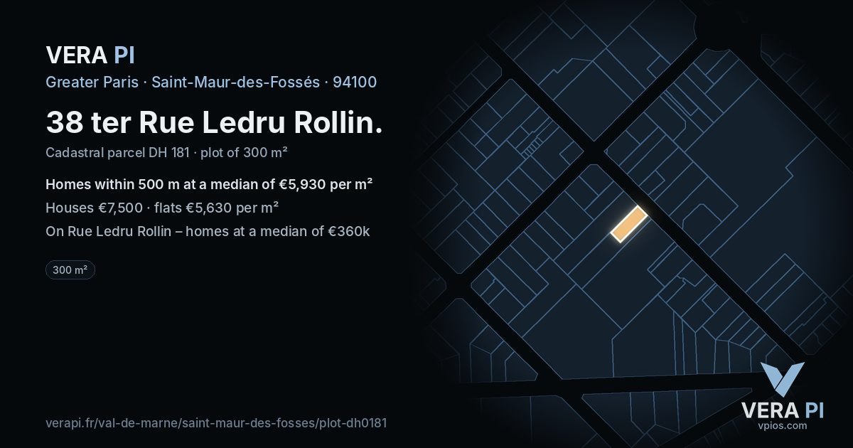 38 ter Rue Ledru Rollin, Saint-Maur-des-Fossés at night – the plot lit, the parcels around coloured by the prices near them