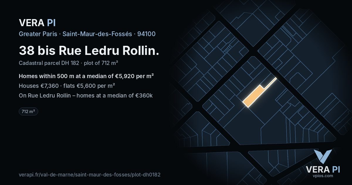 38 bis Rue Ledru Rollin, Saint-Maur-des-Fossés at night – the plot lit, the parcels around coloured by the prices near them