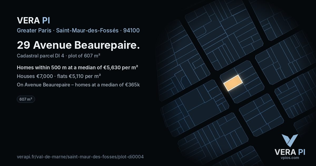 29 Avenue Beaurepaire, Saint-Maur-des-Fossés at night – the plot lit, the parcels around coloured by the prices near them