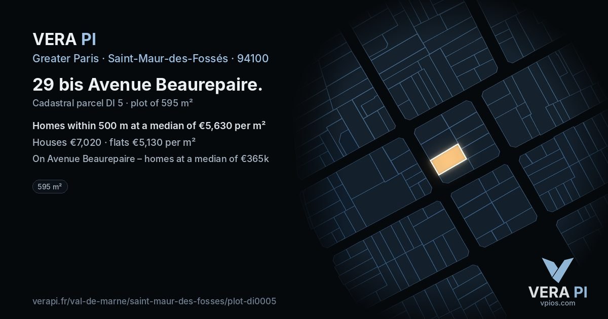 29 bis Avenue Beaurepaire, Saint-Maur-des-Fossés at night – the plot lit, the parcels around coloured by the prices near them