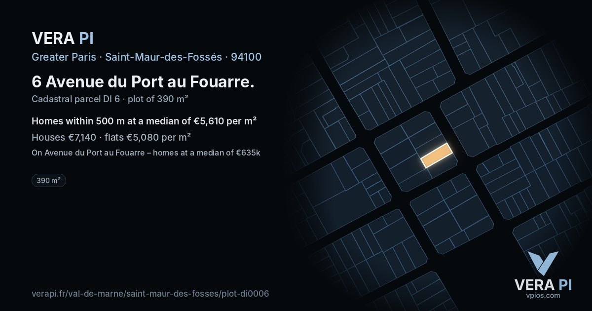 6 Avenue du Port au Fouarre, Saint-Maur-des-Fossés at night – the plot lit, the parcels around coloured by the prices near them