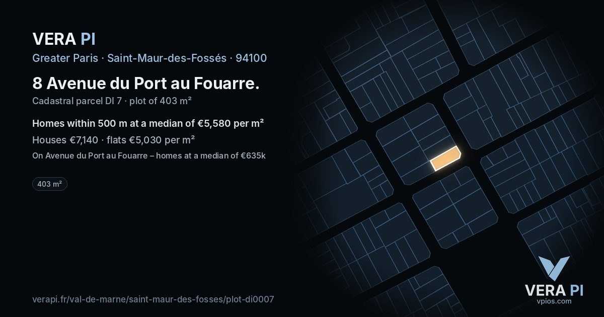 8 Avenue du Port au Fouarre, Saint-Maur-des-Fossés at night – the plot lit, the parcels around coloured by the prices near them