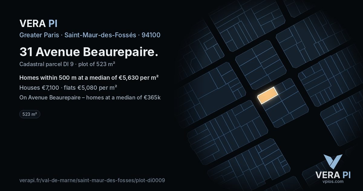 31 Avenue Beaurepaire, Saint-Maur-des-Fossés at night – the plot lit, the parcels around coloured by the prices near them