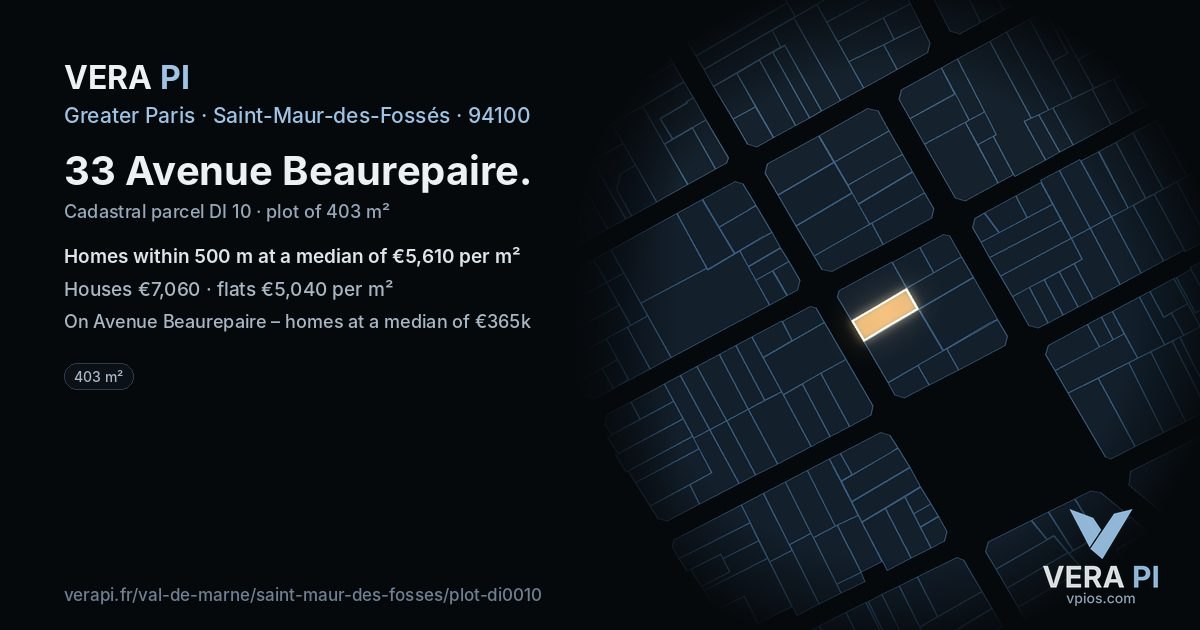 33 Avenue Beaurepaire, Saint-Maur-des-Fossés at night – the plot lit, the parcels around coloured by the prices near them