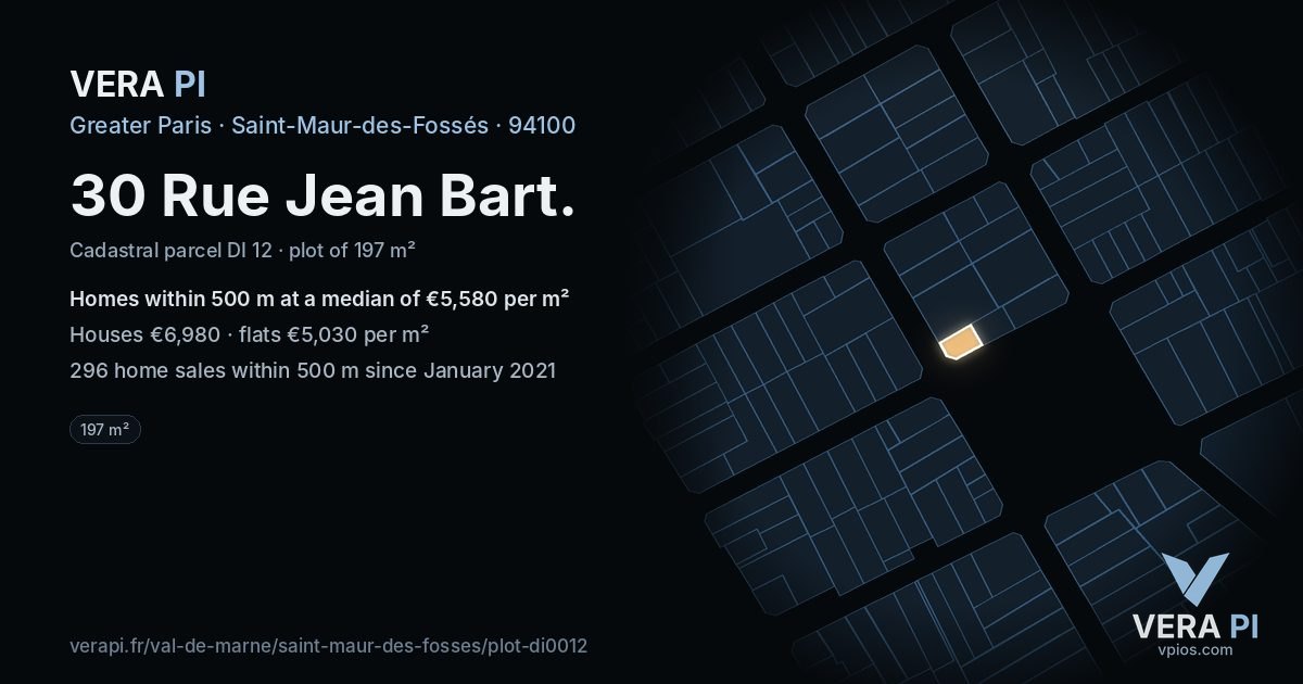 30 Rue Jean Bart, Saint-Maur-des-Fossés at night – the plot lit, the parcels around coloured by the prices near them