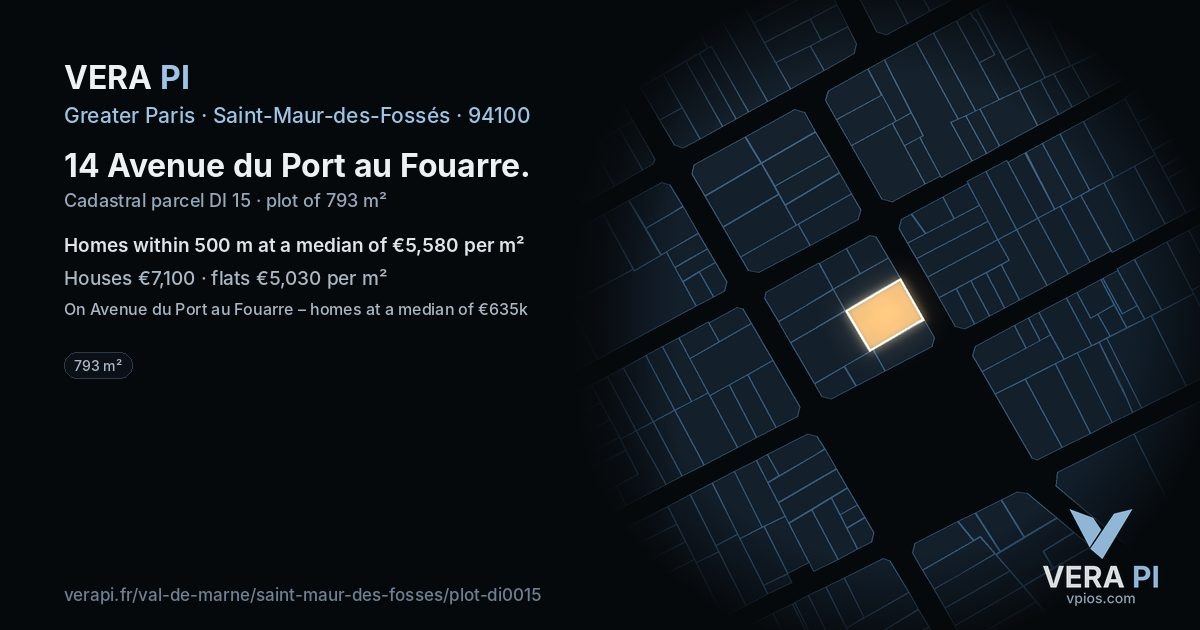 14 Avenue du Port au Fouarre, Saint-Maur-des-Fossés at night – the plot lit, the parcels around coloured by the prices near them