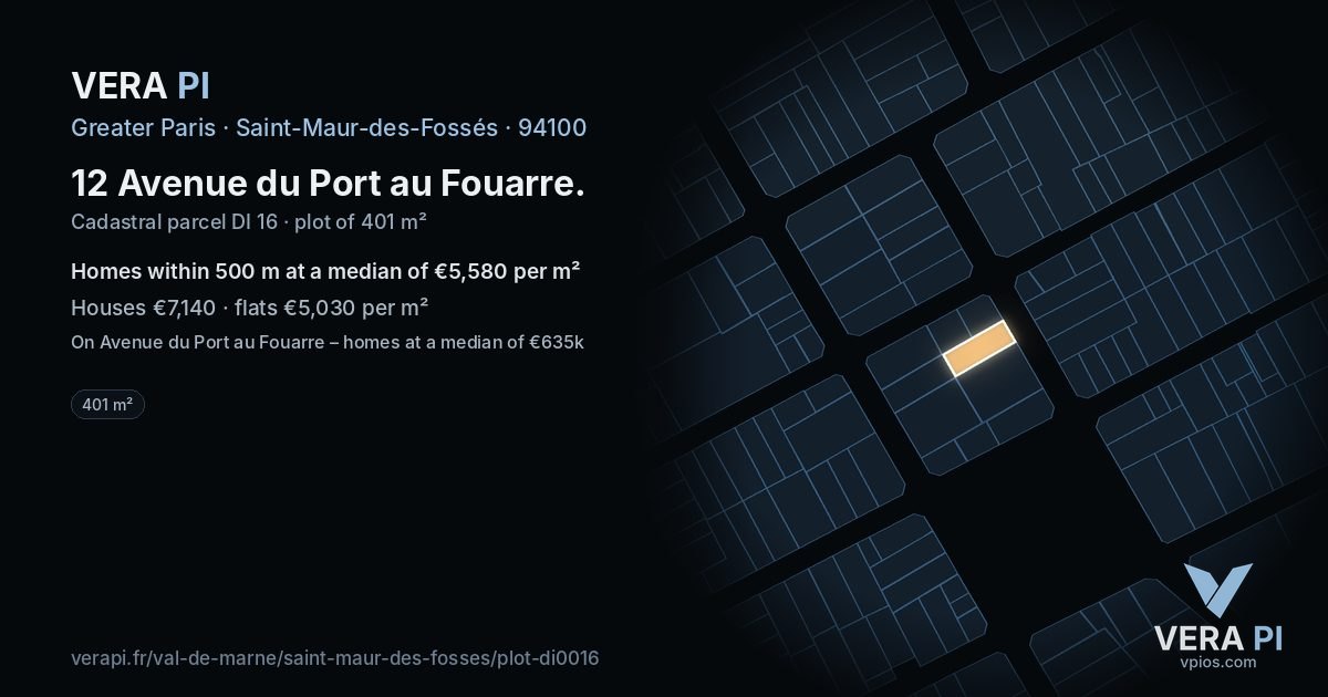 12 Avenue du Port au Fouarre, Saint-Maur-des-Fossés at night – the plot lit, the parcels around coloured by the prices near them