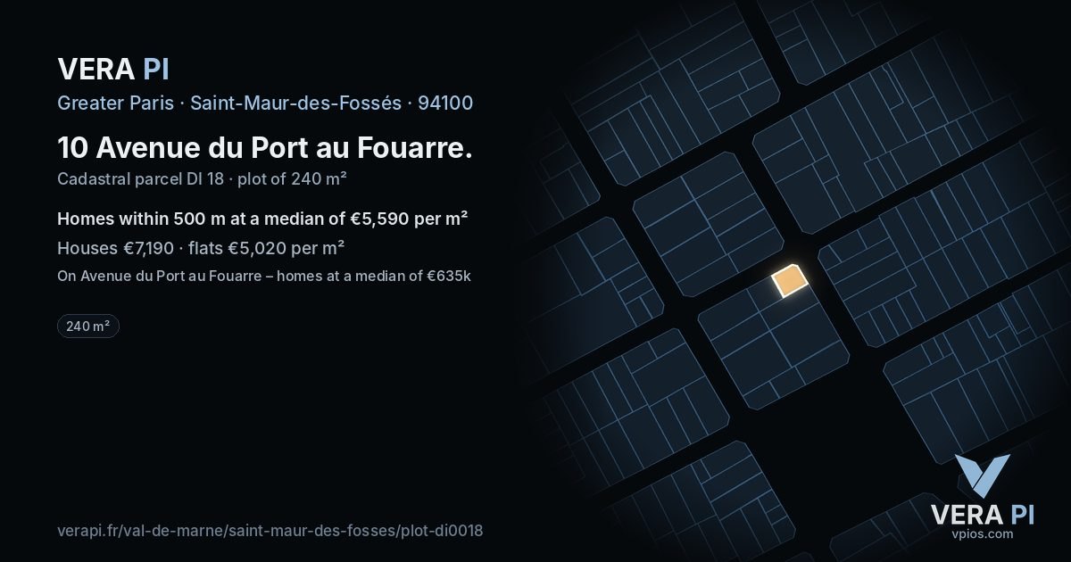 10 Avenue du Port au Fouarre, Saint-Maur-des-Fossés at night – the plot lit, the parcels around coloured by the prices near them
