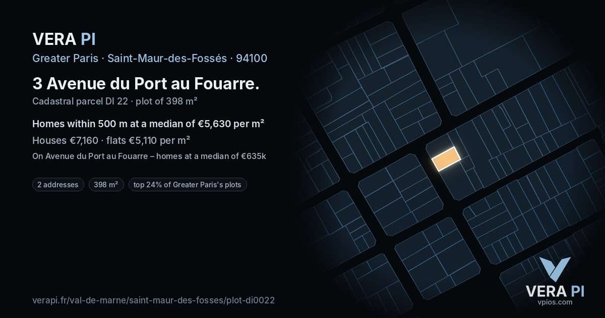 3 Avenue du Port au Fouarre, Saint-Maur-des-Fossés at night – the plot lit, the parcels around coloured by the prices near them
