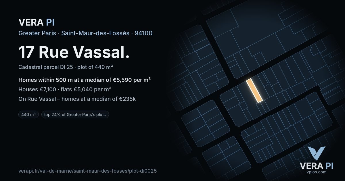 17 Rue Vassal, Saint-Maur-des-Fossés at night – the plot lit, the parcels around coloured by the prices near them