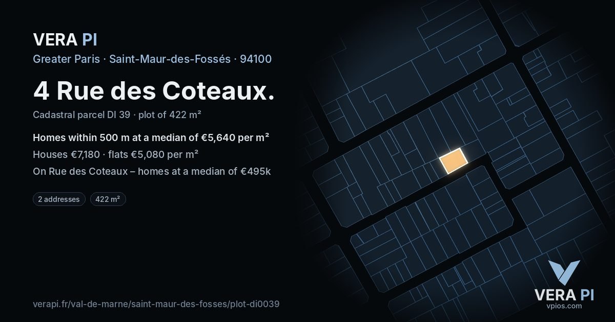 4 Rue des Coteaux, Saint-Maur-des-Fossés at night – the plot lit, the parcels around coloured by the prices near them