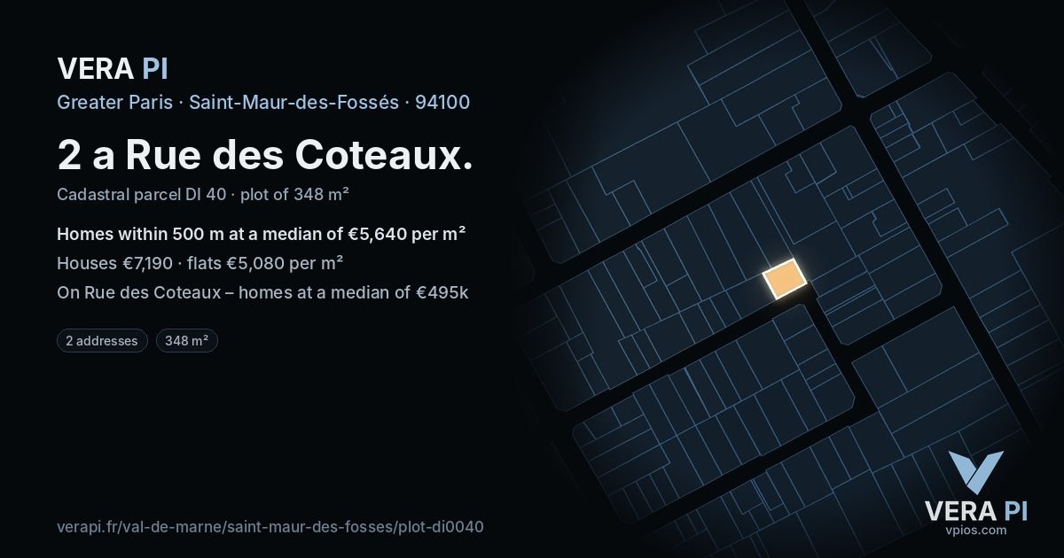 2 a Rue des Coteaux, Saint-Maur-des-Fossés at night – the plot lit, the parcels around coloured by the prices near them