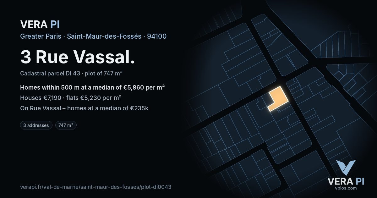 3 Rue Vassal, Saint-Maur-des-Fossés at night – the plot lit, the parcels around coloured by the prices near them