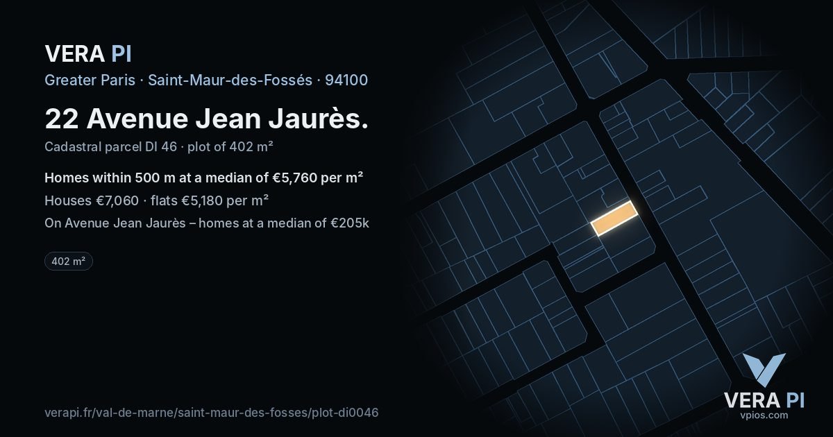 22 Avenue Jean Jaurès, Saint-Maur-des-Fossés at night – the plot lit, the parcels around coloured by the prices near them