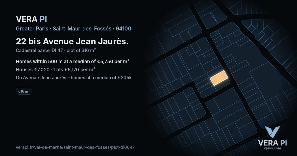 22 bis Avenue Jean Jaurès, Saint-Maur-des-Fossés at night – the plot lit, the parcels around coloured by the prices near them