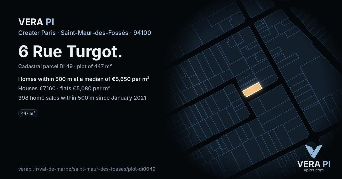 6 Rue Turgot, Saint-Maur-des-Fossés at night – the plot lit, the parcels around coloured by the prices near them