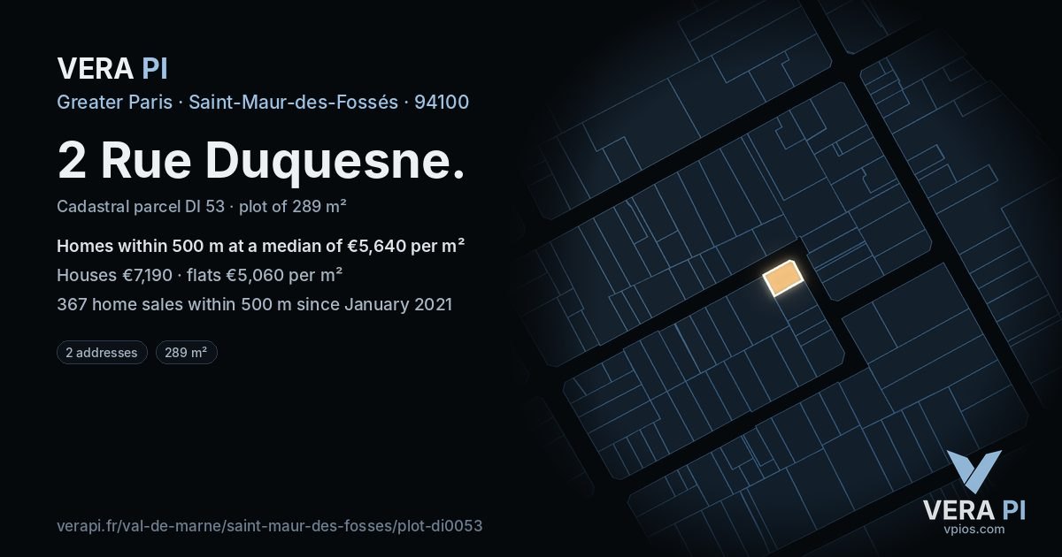 2 Rue Duquesne, Saint-Maur-des-Fossés at night – the plot lit, the parcels around coloured by the prices near them
